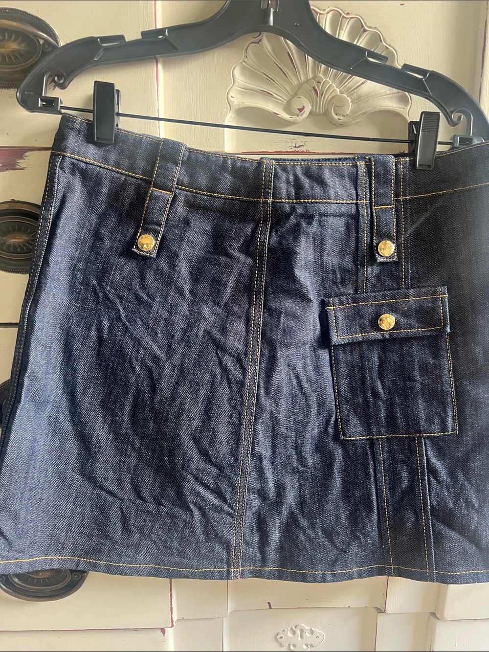 Louis Vuitton Dark Blue Denim a line  Skirt with Gold-Tone Buttons